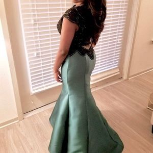 Black and Deep Green Two Piece Evening Gown